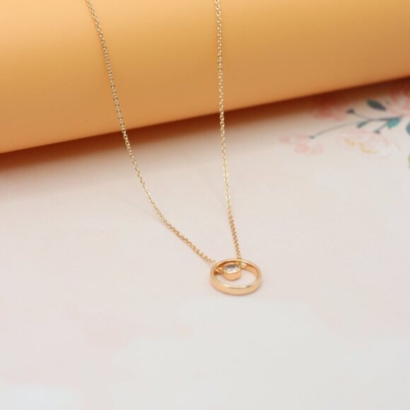 Minimalist Rose Gold Circle Pendant Necklace, XPNL0211 - Picture 8 of 14